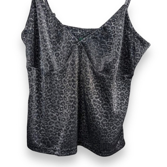 Wild Fable Top Womens Medium Black Leopard Print Shiny Spaghetti Strap Y2K Fairy - Picture 4 of 10